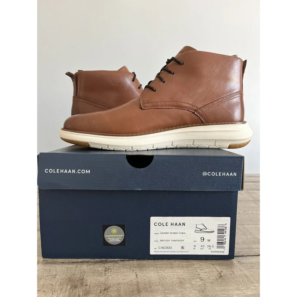 New Cole Haan Grand Remix Leather Chukka Boot Sneakers Sole Men Shoe 9 M Cognac